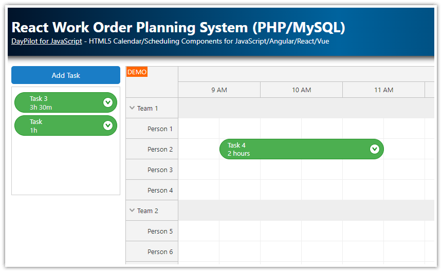 React Work Order Planning System (PHP/MySQL)