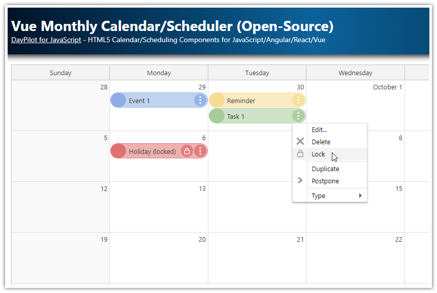Vue Monthly Calendar/Scheduler (Open-Source)