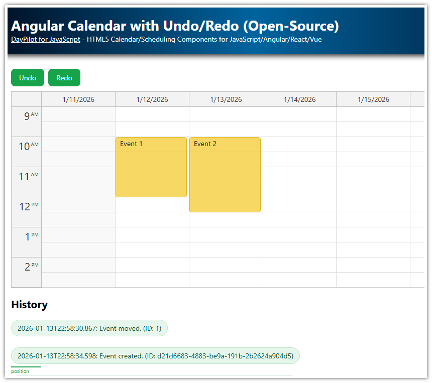 Angular Calendar with Undo/Redo (Open-Source)