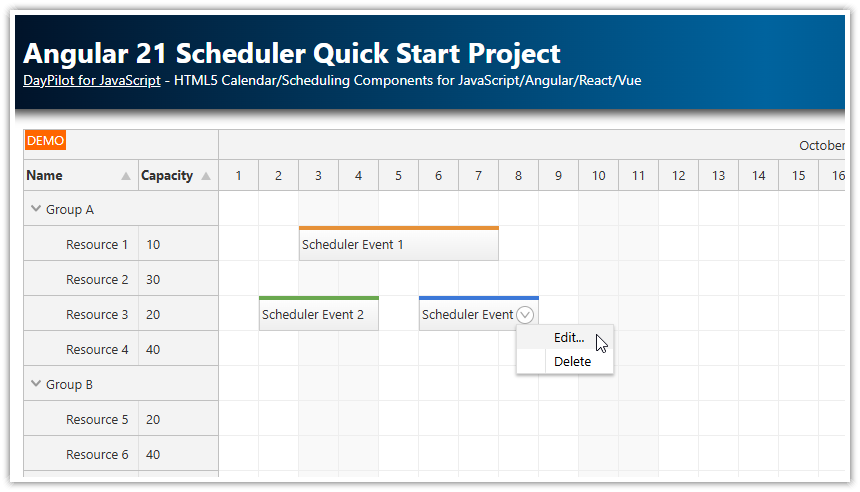 Angular 21 Scheduler Quick Start Project