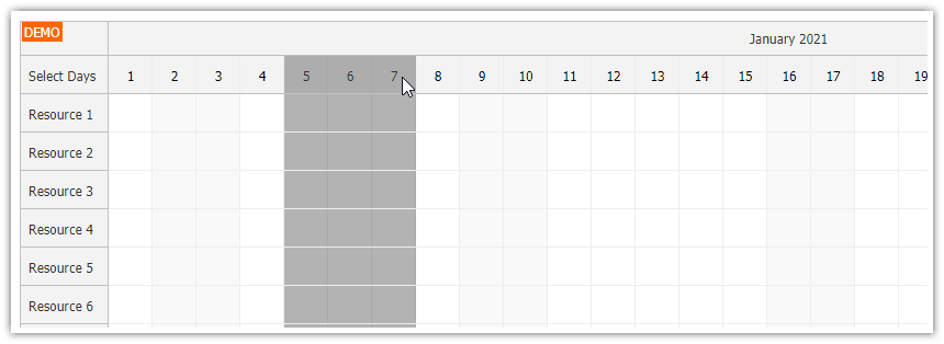JavaScript Scheduler: Use Frozen Rows to Select Time Columns