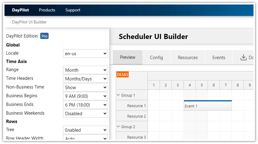 Angular Scheduler: Online Configurator