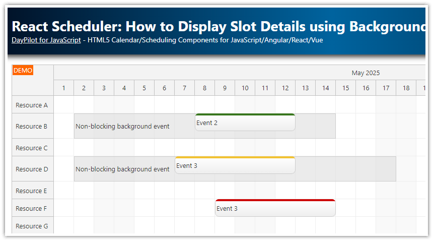 React Scheduler: How to Display Slot Details using Background Events