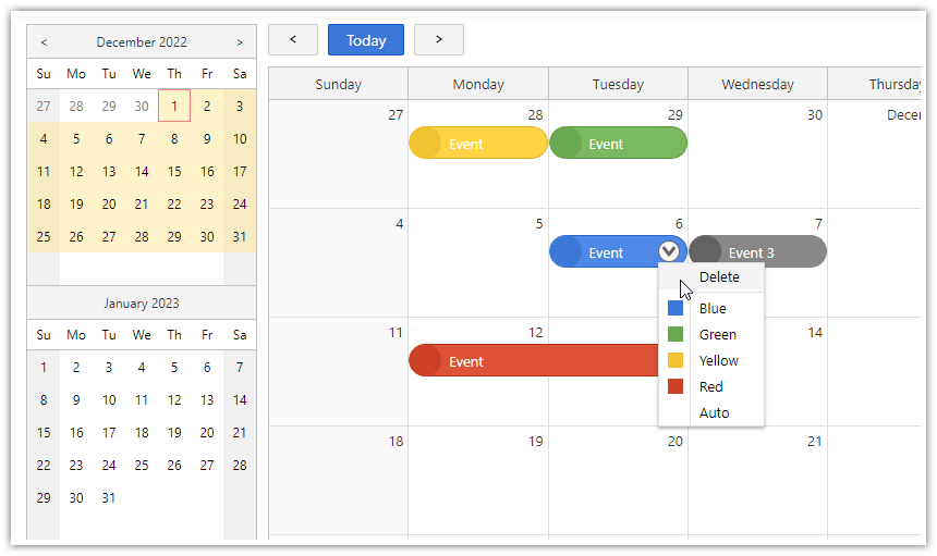 ASP.NET Core Monthly Calendar (.NET 9, JavaScript/HTML5, Open-Source)