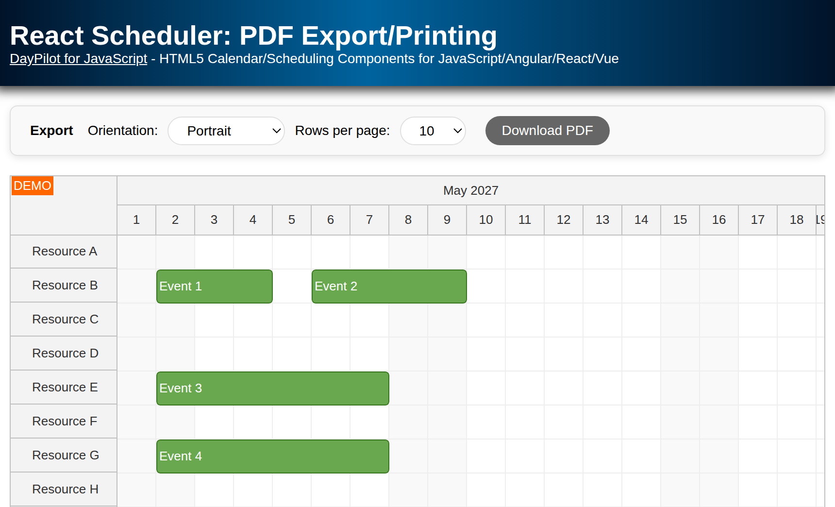 React Scheduler: PDF Export/Printing