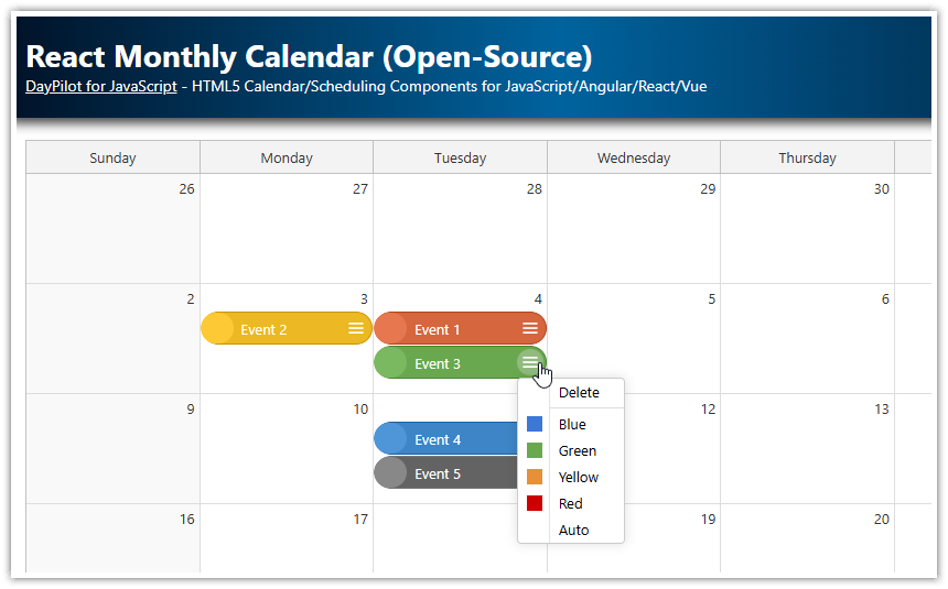 React Monthly Calendar Tutorial (Open-Source)