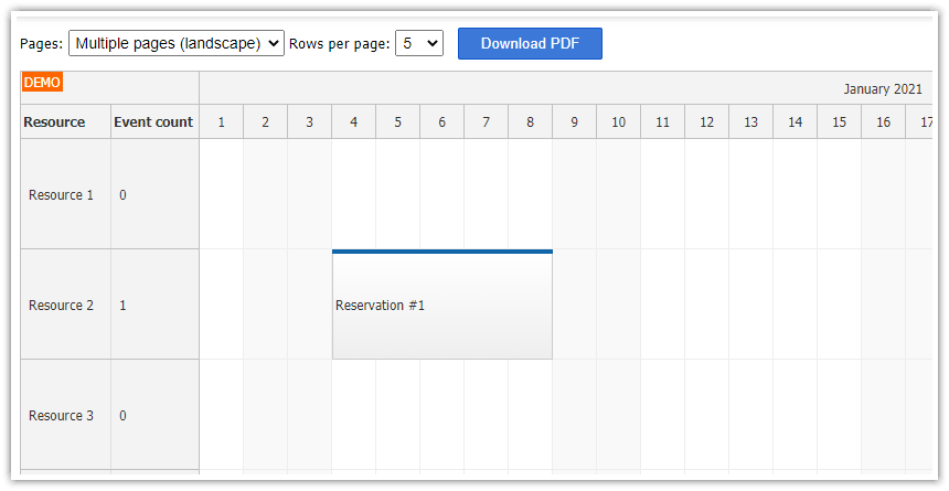 JavaScript/HTML5 Scheduler PDF Export (Paged by Resources)