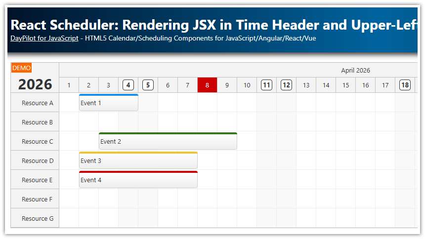 React Scheduler: Rendering JSX in Time Header and Upper-Left Corner