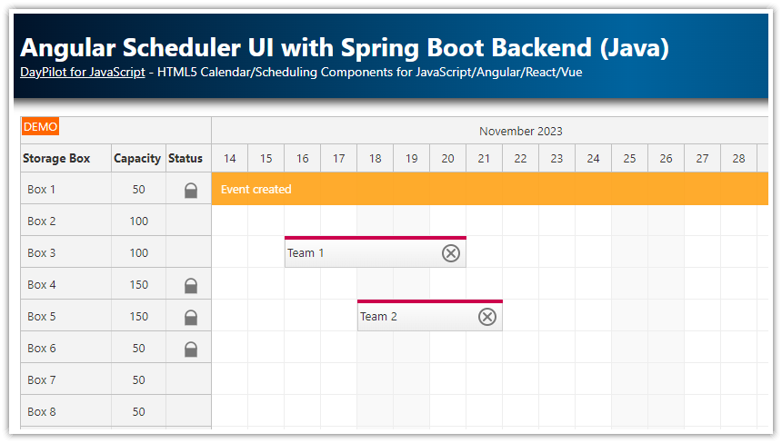 Angular Scheduler UI with Spring Boot Backend (Java)