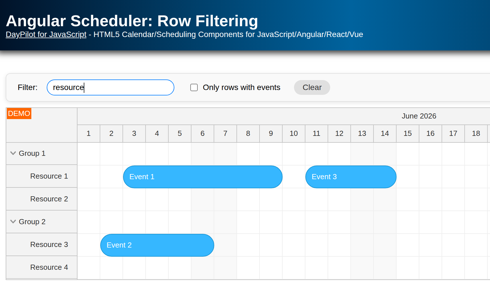 Angular Scheduler: Row Filtering Angular Scheduler: Row Filtering