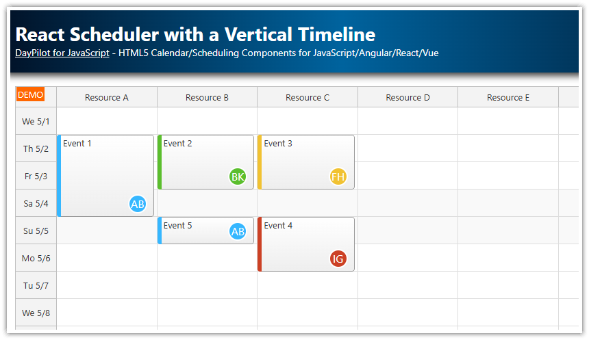 React Scheduler with a Vertical Timeline