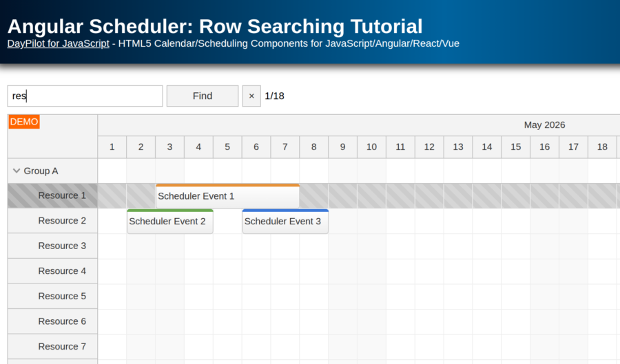 Angular Scheduler: Row Searching Tutorial