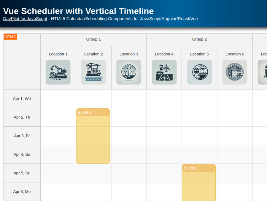 Vue Scheduler with Vertical Timeline