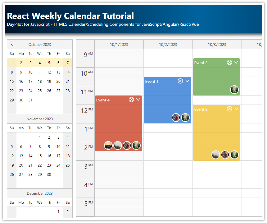 React Weekly Calendar Tutorial (Open-Source) | DayPilot Code