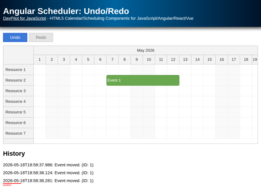 Angular Scheduler: Undo/Redo