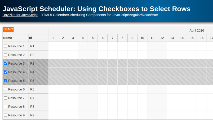 JavaScript Scheduler: Using Checkboxes to Select Rows