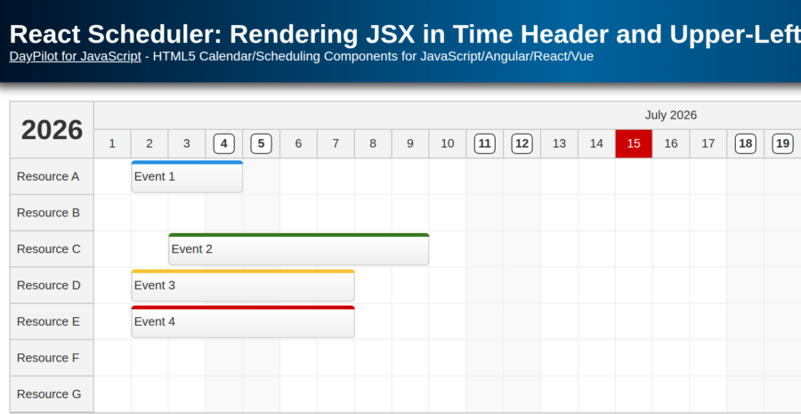 React Scheduler: Rendering JSX in Time Header and Upper-Left Corner