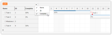 JavaScript Gantt Chart: Show/Hide Columns using Context Menu