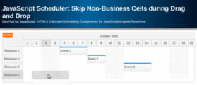 JavaScript Scheduler: Skip Non-Business Cells during Drag and Drop