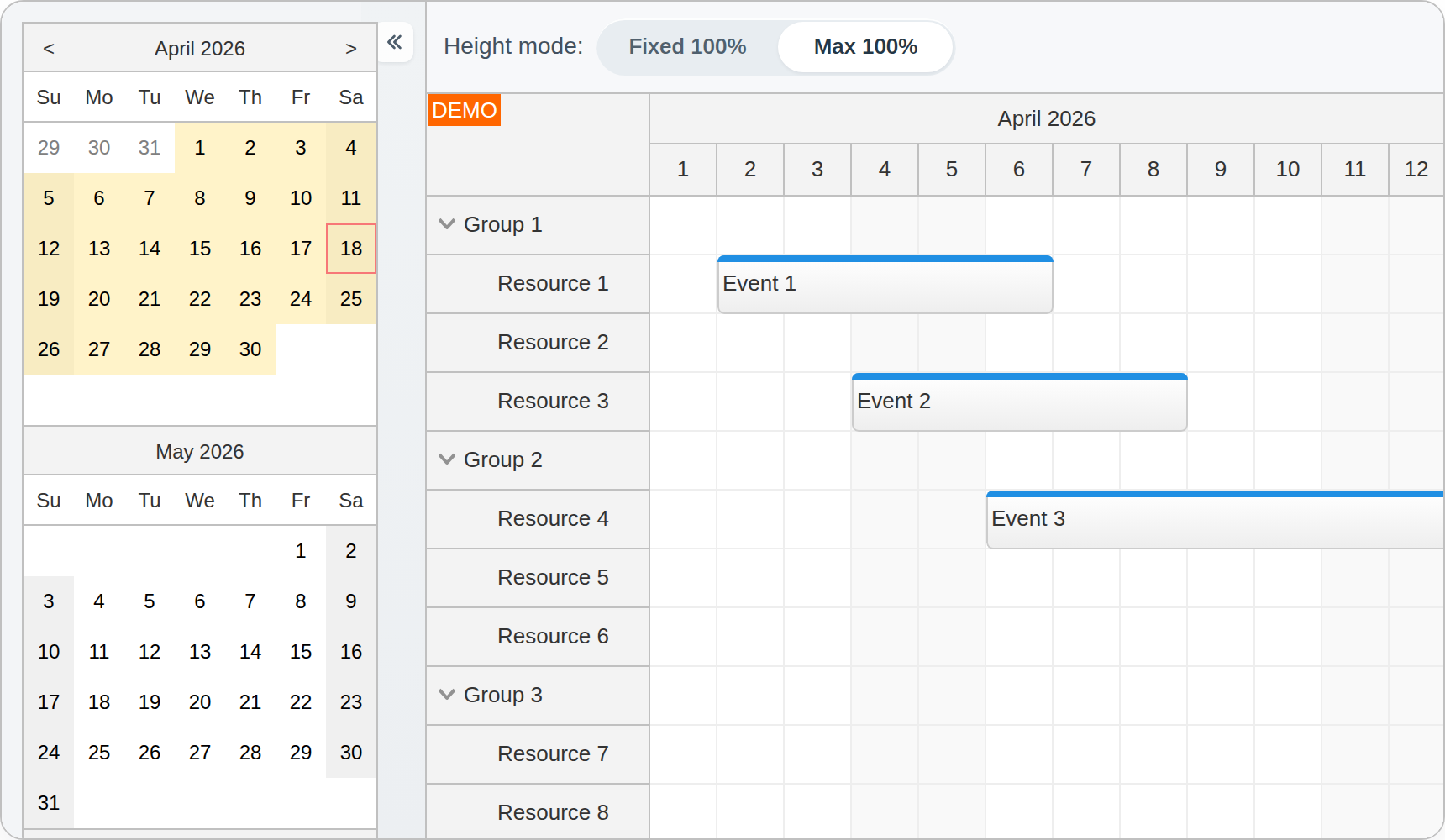 angular scheduler full screen layout sidebar expanded