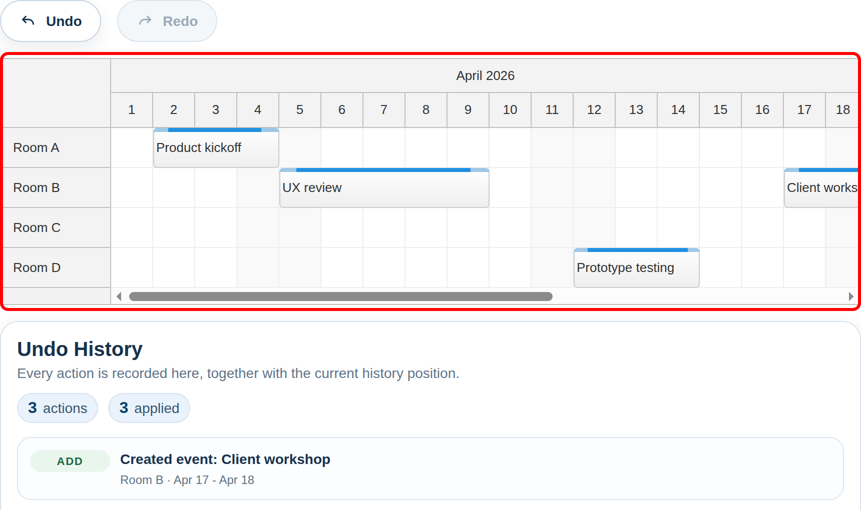 javascript scheduler undo redo scheduler component