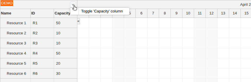 javascript scheduler show hide columns toggle