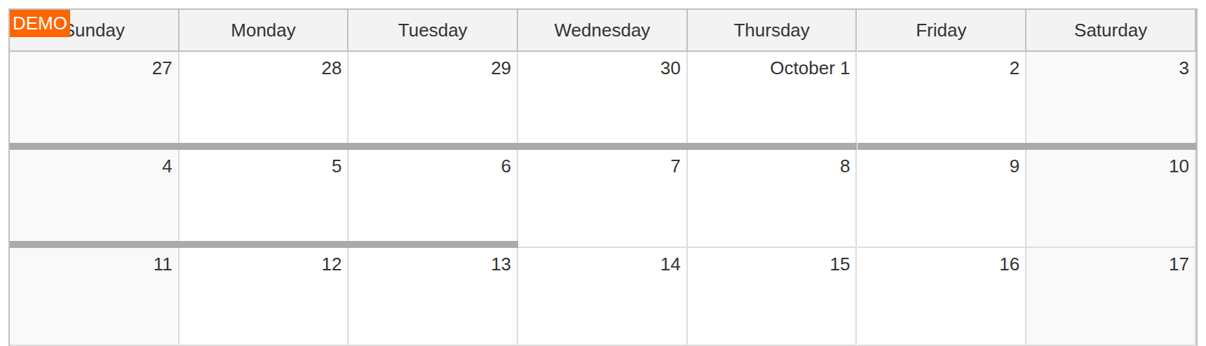 javascript monthly calendar disabled past