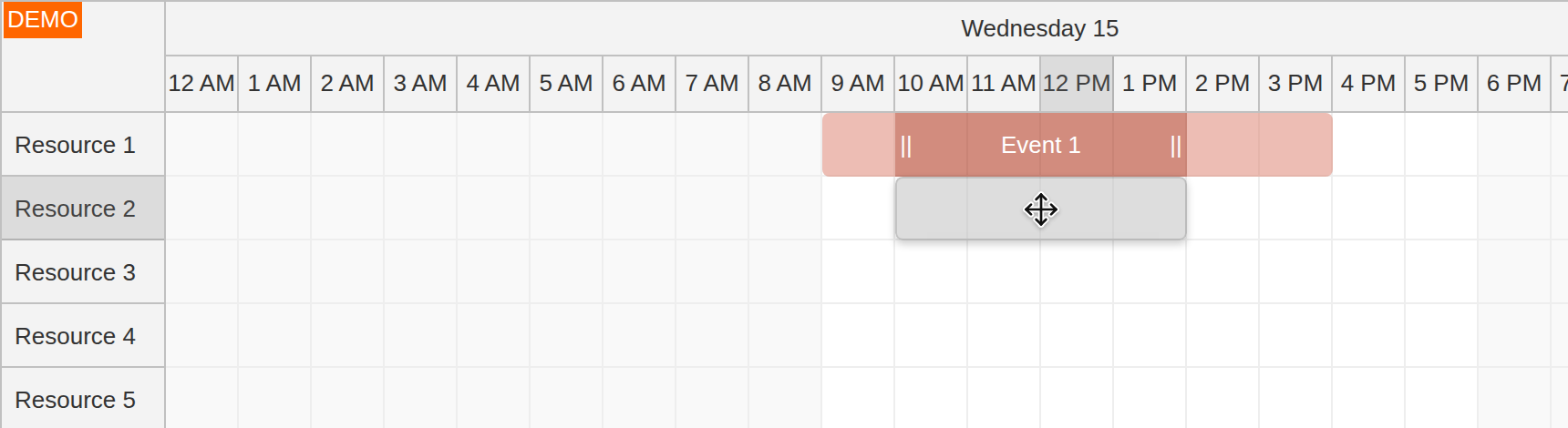 javascript scheduler warmup cooldown drag drop