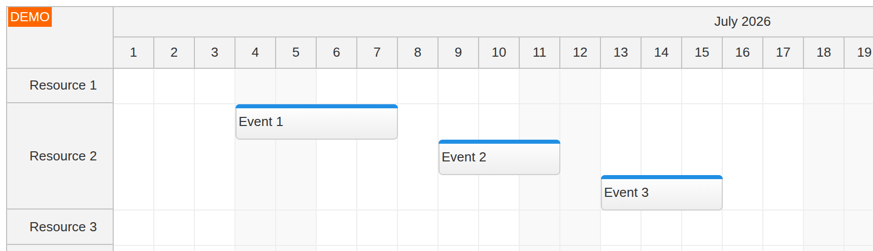 javascript scheduler event placement dedicated line