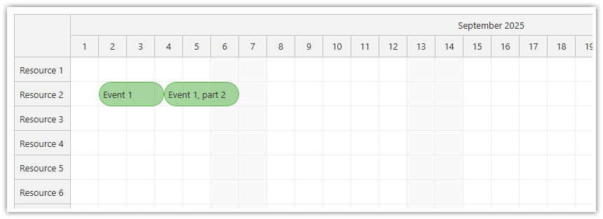JavaScript Scheduler Event Splitting - Two New Events