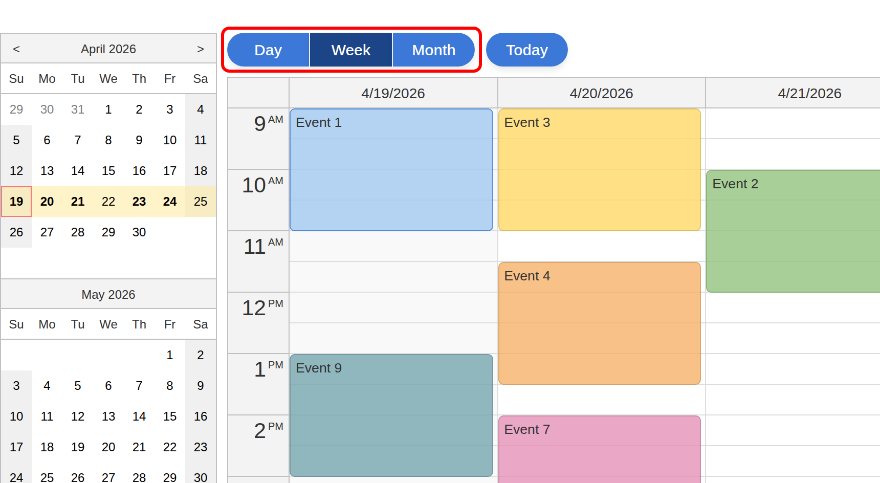 Switching the Day, Week, and Months Calendar Views in React