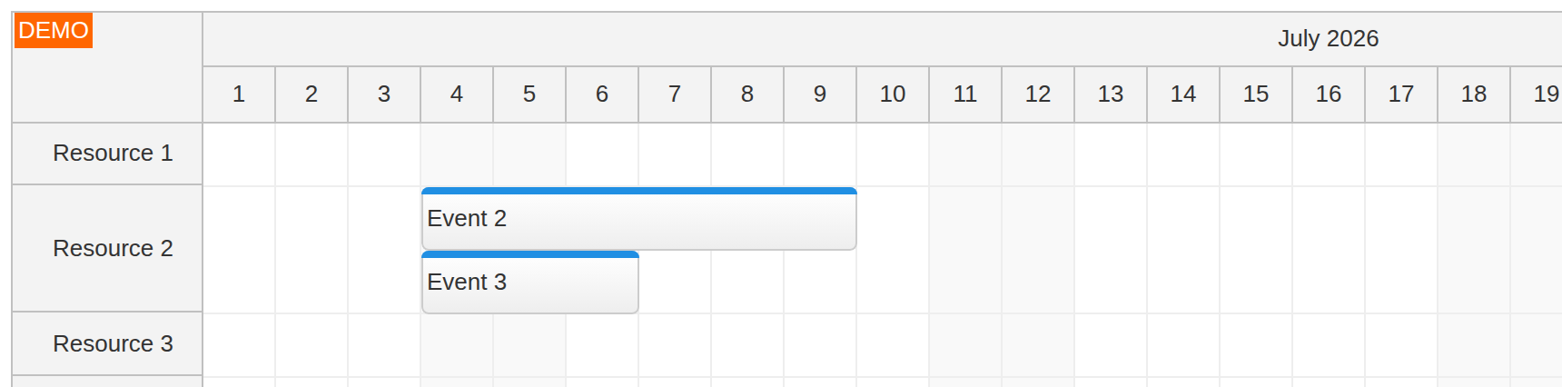 javascript scheduler event placement start first