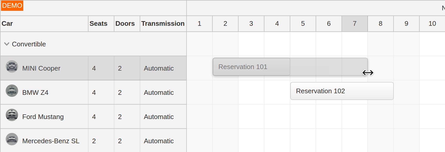 React Scheduler Component - Resizing Reservations using Drag and Drop
