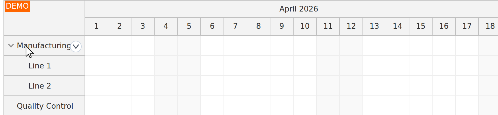javascript scheduler resource context menu active area