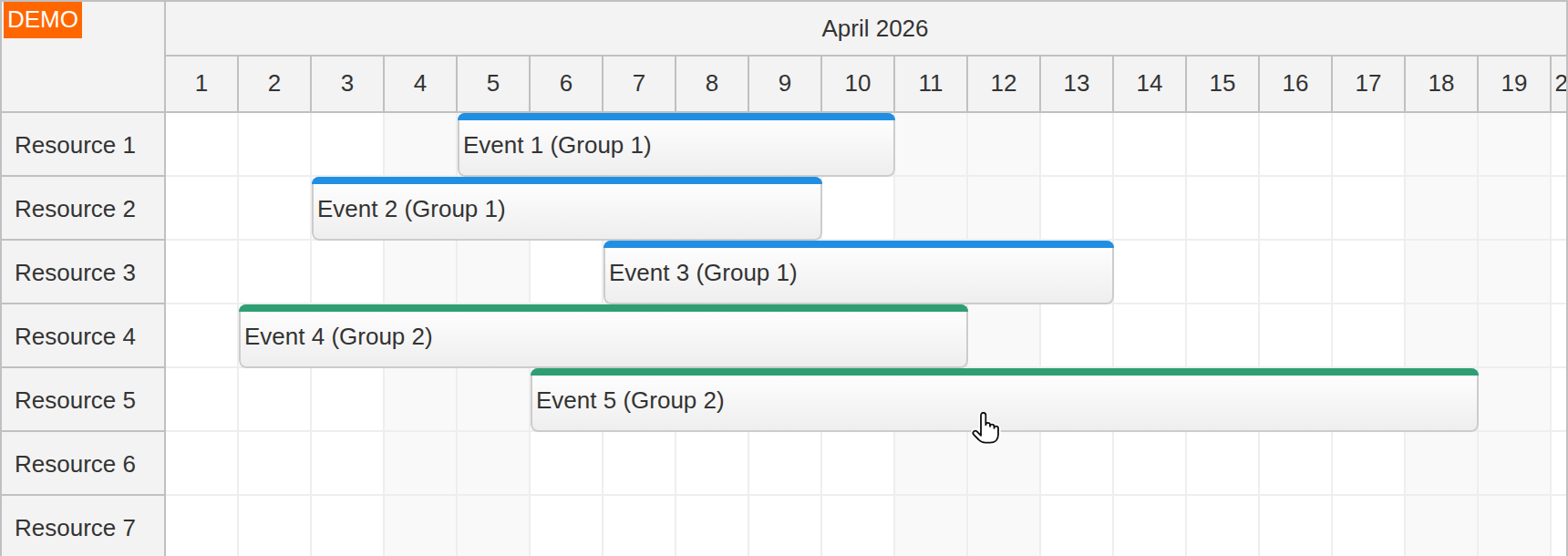 JavaScript Scheduler Highlighting Related Events Hover