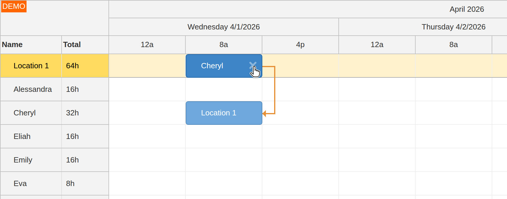 react shift scheduling application php mysql delete assignment