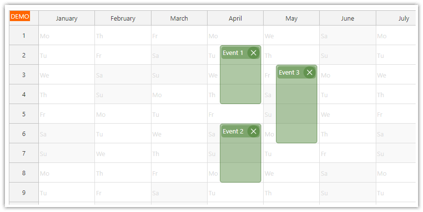 React Yearly Calendar - Label Cells with Days of the Week