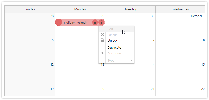 Open-Source Vue Monthly Calendar - Context Menu for Locked Events Open-Source Vue Monthly Calendar - Context Menu for Locked Events