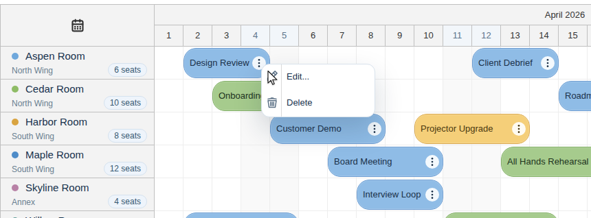 javascript scheduler quick start project context menu