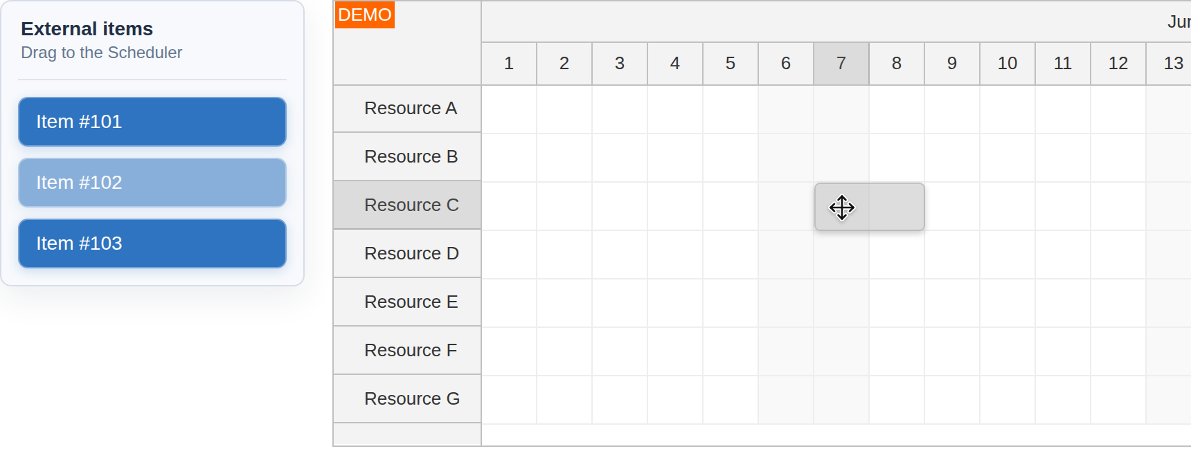 react scheduler external drag and drop over