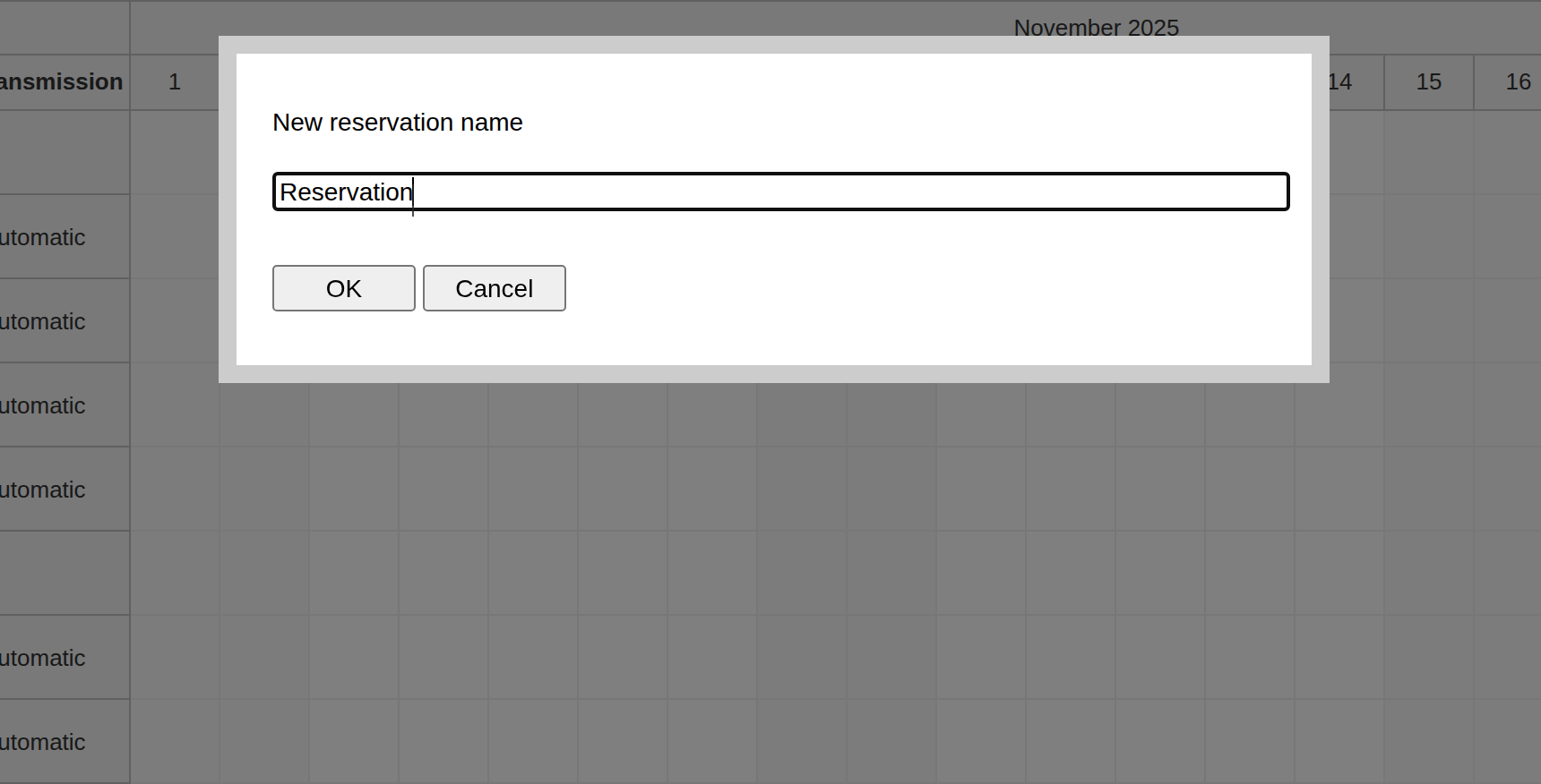 React Scheduler Component - New Reservation Dialog