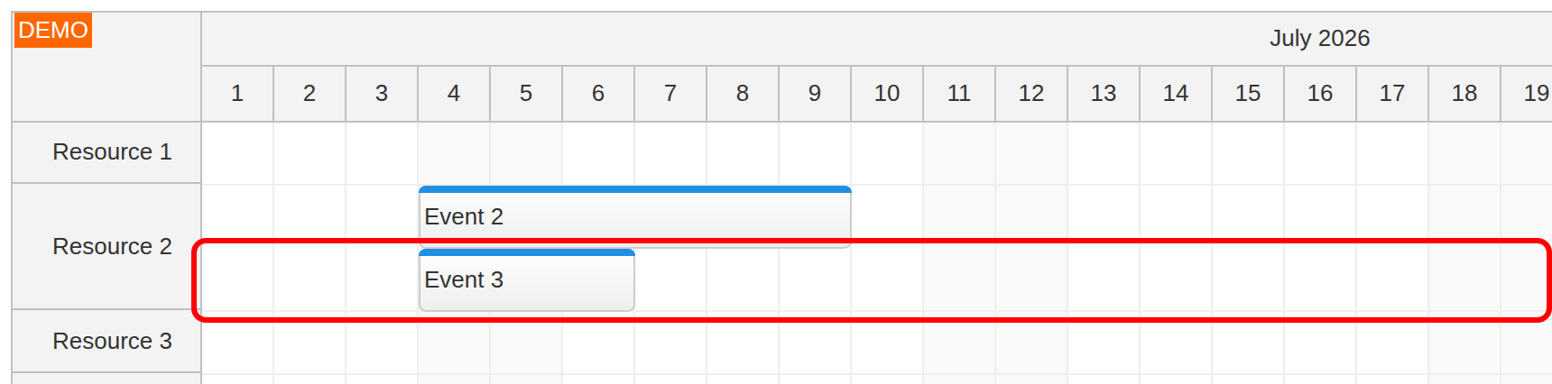 javascript scheduler event placement line