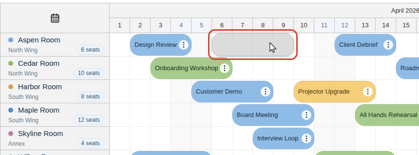 javascript scheduler quick start project drag selection