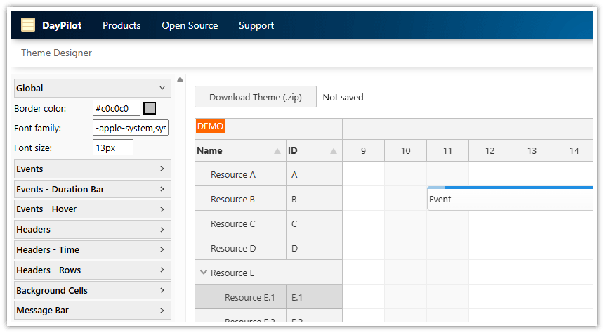 Angular Scheduler Component  CSS Theme Designer App