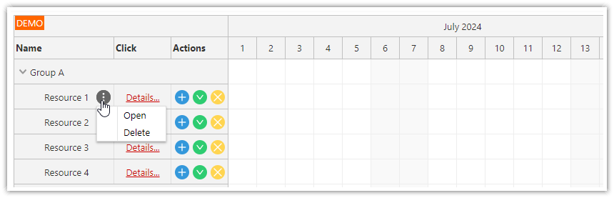 Angular Scheduler Row Header Actions - Open Context Menu
