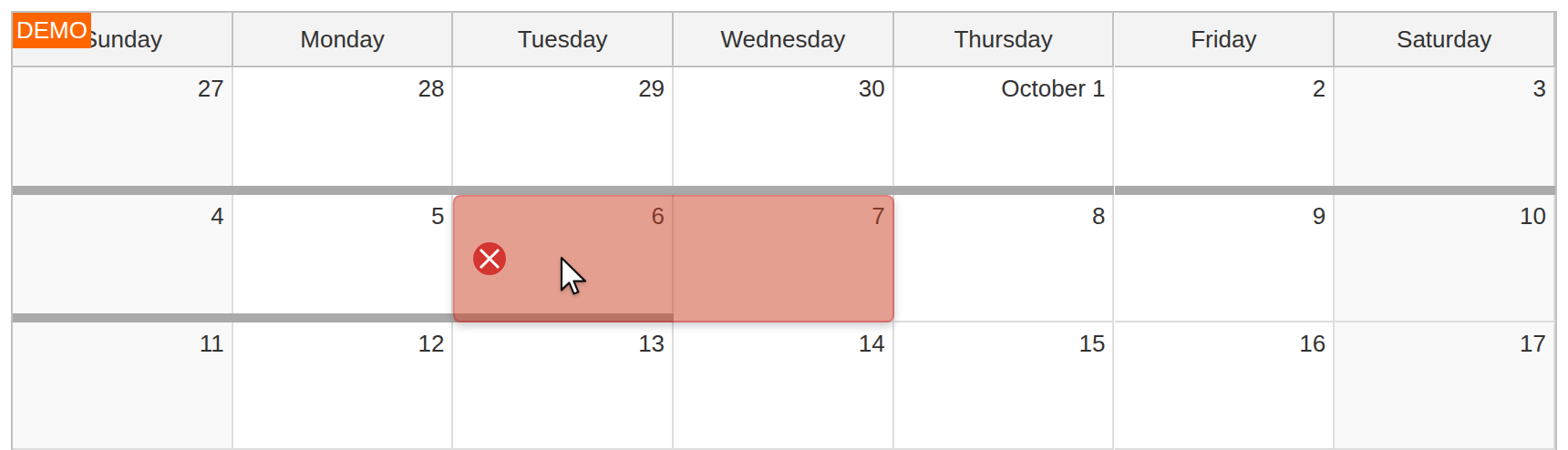 javascript monthly calendar forbidden selection