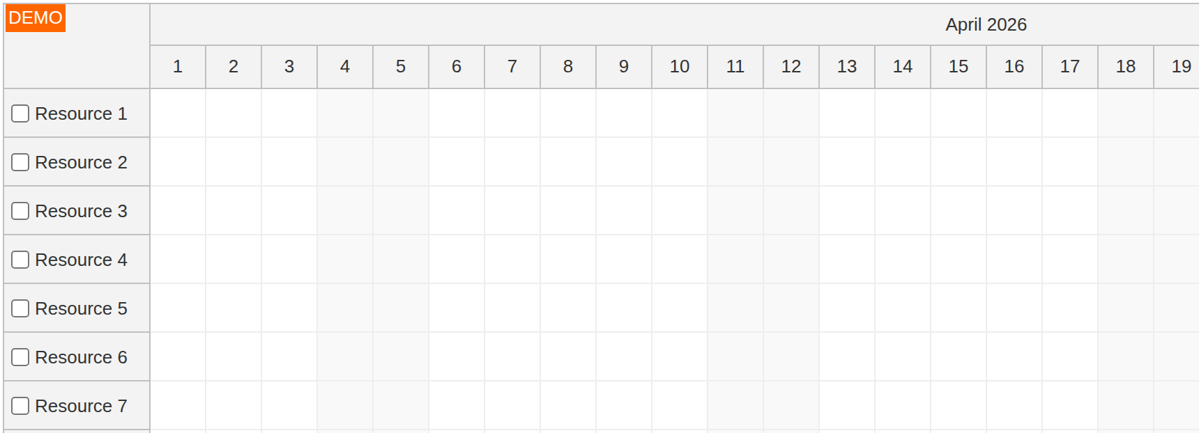 javascript scheduler row input type checkbox