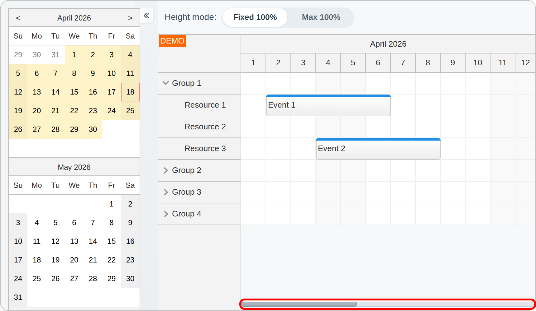 angular scheduler full screen layout fixed 100 height