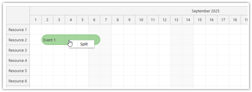 JavaScript Scheduler Event Splitting - Context Menu JavaScript Scheduler Event Splitting - Context Menu