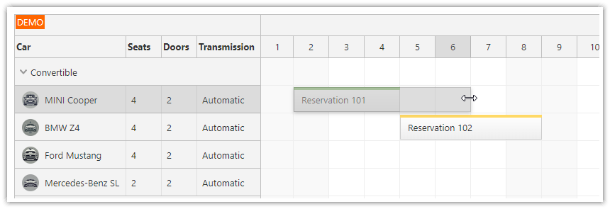 React Scheduler Component - Resizing Reservations using Drag and Drop